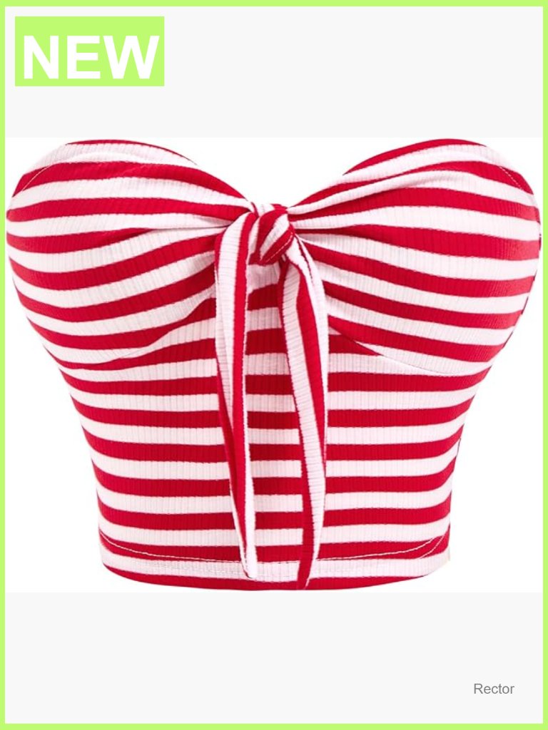 Striped Tie Front Crop Top Strapless Knit Tube Top Y2k Clubwear